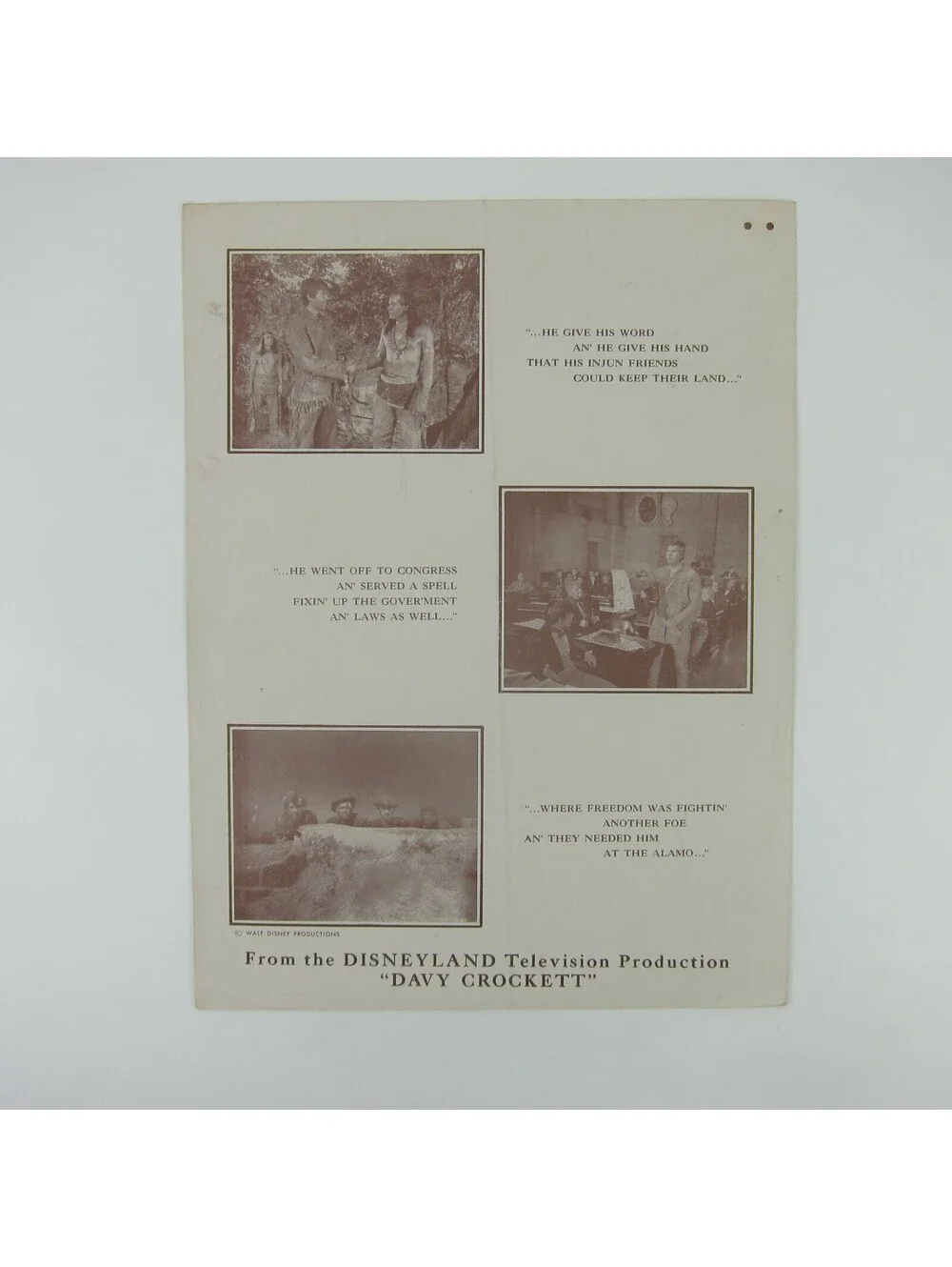 Sheet Music The Ballad of Davy Crockett Tom Blackburn George Bruns Vintage 1954